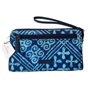 Vera Bradley Wristlet Blue Geometric Floral Front Zip Wallet NWT $38 Retail